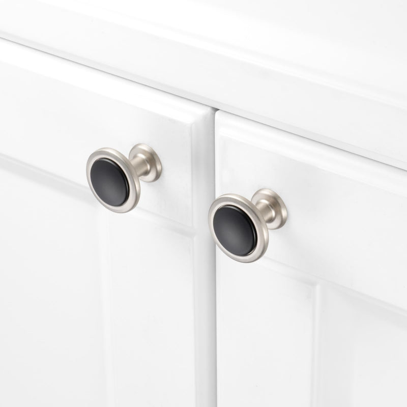 KOOFIZO 10 Pack Black and Nickel Kitchen Cabinet Knobs Matte Black and Silver Drawer Knobs 1960 Round Single Hole Cabinet Pulls for Cabinets Drawers Dresser Cupboard Bedroom Bathroom Knob 1 - 10Pcs Black + Brushed Nickel