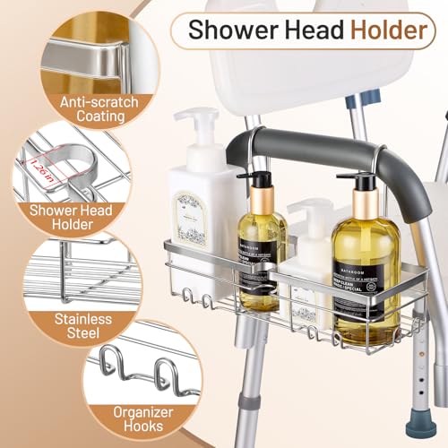 DELLAN Hanging Shower Caddy, Shower Rack with Hooks for Bath Chair & Shower Silver 12"L×4.5"W×8"H