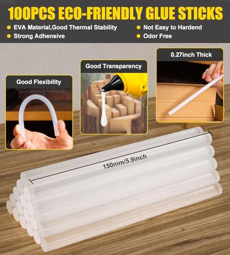 EASYTOO mini hot glue sticks, 0.27 x 6 inch clear 100-pack for all-temperature glue guns DIY crafts