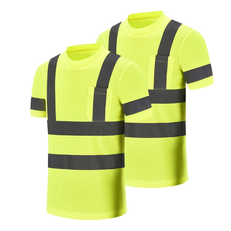 Hi-Vis Work Shirts - Men's High Visibility Safety T-Shirt for Construction X-Large 2pcs-yellow