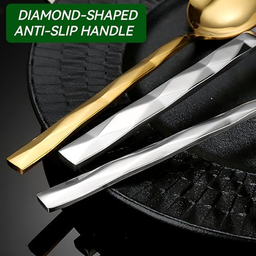 20 Piece Silverware Set, Stainless Steel Flatware Sets for 4, Mirror Polished Modern Design Cutlery Utensil Sets Include Dinner Knives Spoons and Forks for Home, Restaurant (Silvery-Diamond) Silvery-Diamond