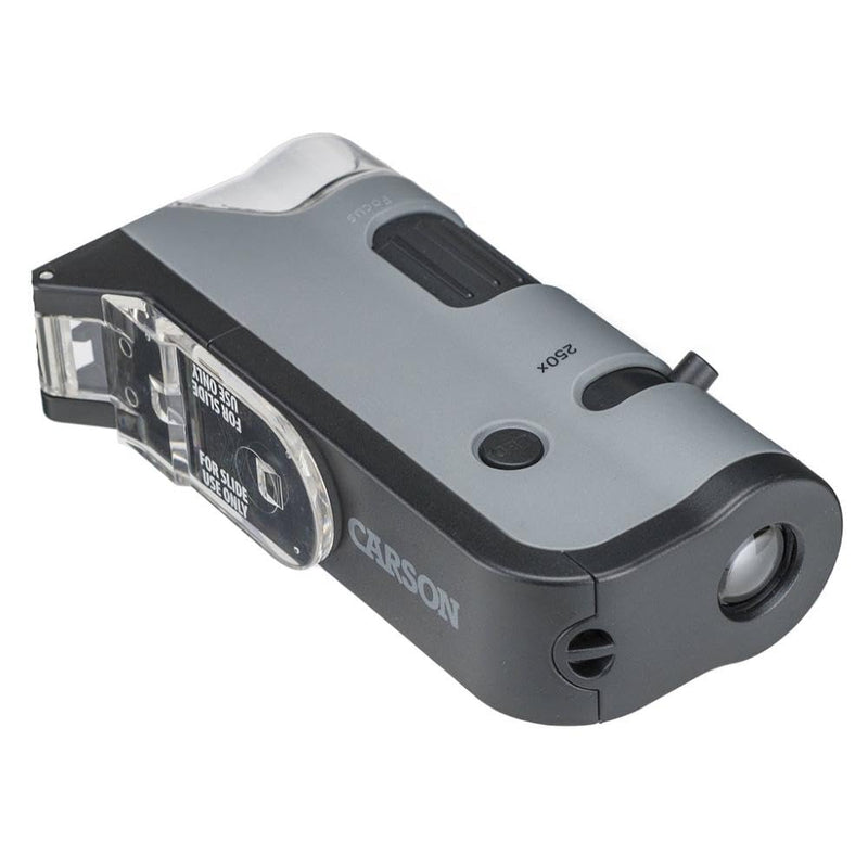 Carson MicroFlip 100-250x LED Illuminated Pocket Microscope with Smartphone Digiscoping Adapter Clip 100x-250x, Pack of 1