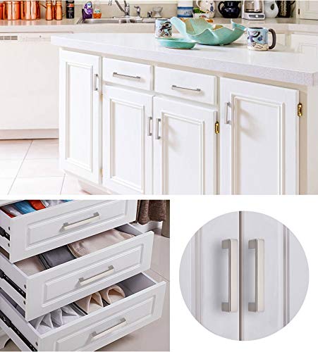 12 Pack Brushed Nickel Square Cabinet Pulls Knobs, 3" Hole Center Silver Kitchen Cabinet Door Handles, Cupboard Cabinet Hardware, Bar Drawer Pulls 3-1/2" Length (3" Hole Center) 12 Pack