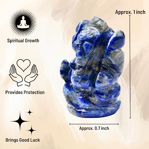 Amazing Gemstone Lapis Lazuli Ganesha Idol - Crystal Ganesha Idol for Car Dashboard - Spiritual Home, Office and Room Table Decor Ganesha Statues Made of Crystals and Healing Stones