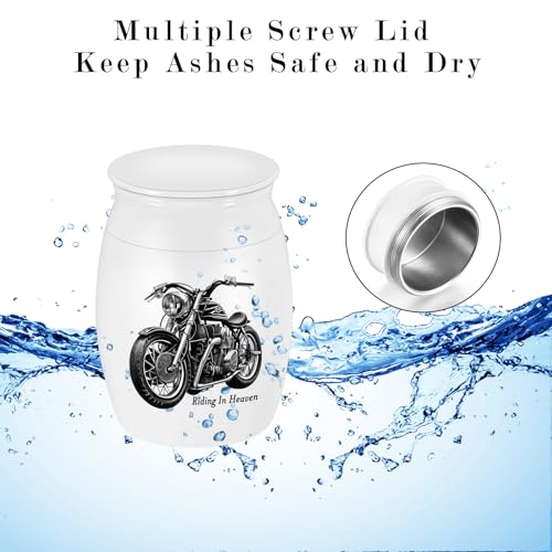 SOITIS Mini Urns Stainless Steel Decorative Cremation Keepsake for Ashes 1.57 Small Urns Memorial Ashes Urn with Black Motorcycle - Riding in Heaven A-Motorcycle