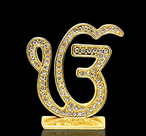 Targets Target Store Sikh Religious Symbol EK Onkar Studded Idol Ik Onkar Studded Gold Metal Statue for Car Dashboard Mandir Murti Temple Puja Home Decor Office Table Showpiece