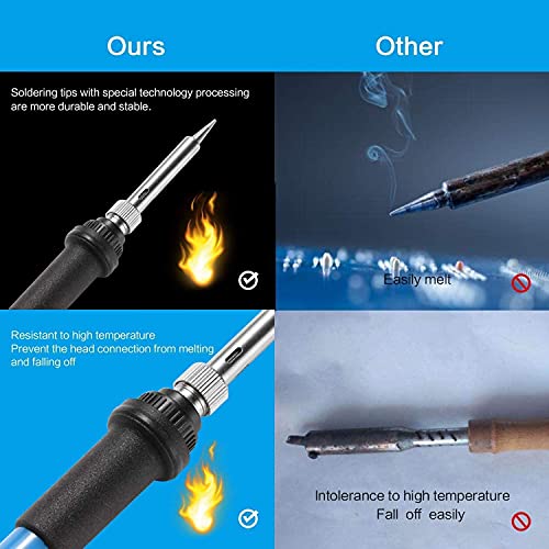 Soldering Iron, 60 W/220 V Soldering Iron Set with Adjustable Temperature Knob 200-450 °C and On/Off Switch, 100 g Solder, 5 Soldering Tips, Desoldering Pump, Soldering Stand with Sponge, PU Bag for Repairs Blue