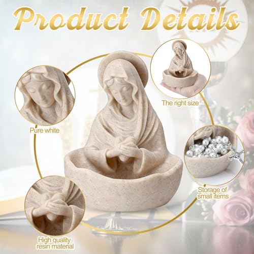 Lineshading Mary Rosary Holder Statue, Classical, Sandstone Color Classic