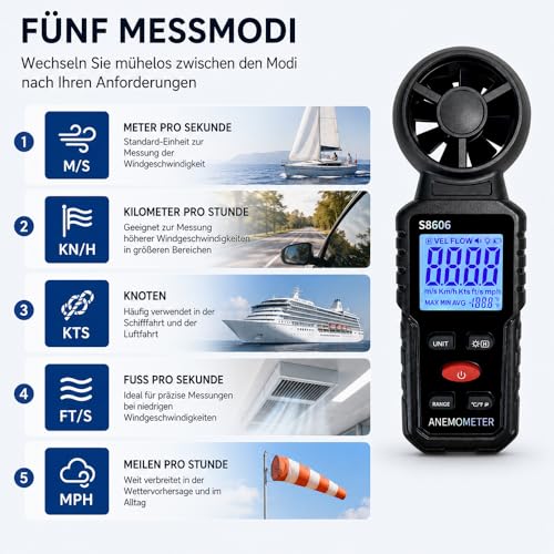 3 in 1 Handheld Digital Anemometer Anemometer Anemometer | Measurement of wind speed, wind strength and wind temperature, digital anemometer with LCD screen