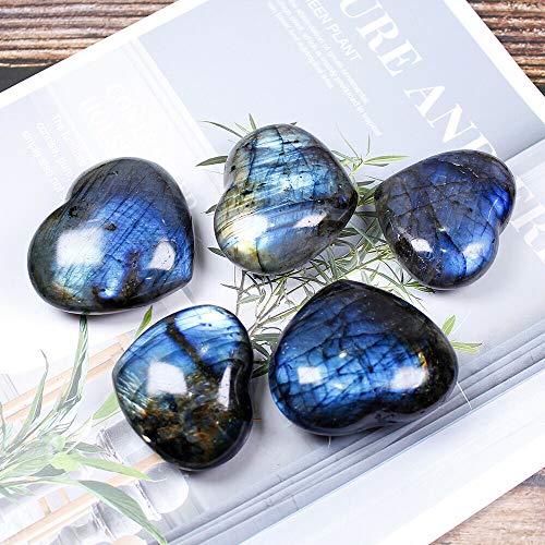 Wixine 1Pcs 40-45mm Crystal Heart Moonstone Polished Labradorite Stone Healing Energy Reiki