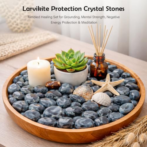 Crocon Stones and Crystals Bulk 2000+ Carats Natural Crystal Kit for Reiki Healing Crystal Polished, Tumble Stones, Chakra Balancing, Gift, Home Decor Size Larvikite Tumble 1 Pound