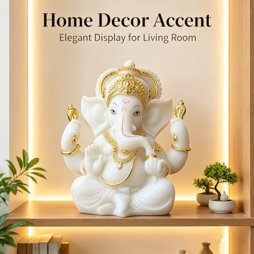 Indian God Lord Ganesha Statue,White Lmitation Glass Hindu Elephant Statue Ganpati Idol Buddha Sculptures,Hindu Gift,Home Temple Mandir Meditation Yoga Room Decor 5.5" White 5.5"