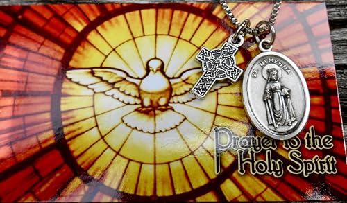 Saint Dymphna Necklace, Irish Saint Dymphna, Patron of Anxiety & Depression, Nervous and Mental Afflictions, 20" Stainless Steel Box Chain