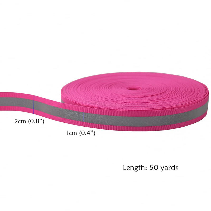 Silver Reflective Ribbon Tape for Clothing Webbing Trim Strip Sew On 0.8in x 50yd (Pink) Pink