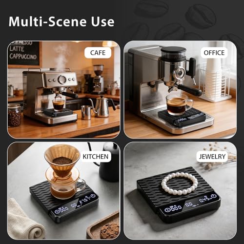 Digital Coffee Scale with 1800mAh Rechargeable Battery,Scales 0.01g, Auto Coffee Ratio,Type-C Charging,Timer & Heat-Resistant Silicone Pad for Espresso & Pour Over