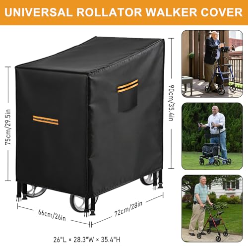Rollator Cover with Handles, 420D 66 x 72 x 90 cm Universal Walker Protective Cover with Reflective Strips, 4 Buckles, Air Vents, Scooter Cover, Waterproof Rollator Accessories