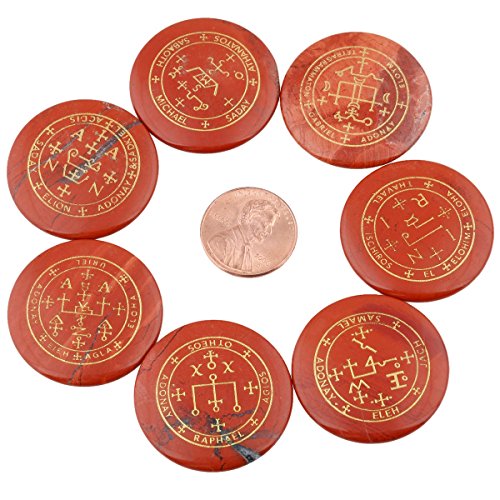 rockcloud 7PCS Red Jasper Engraved Magic Circle Round Healing Crystal