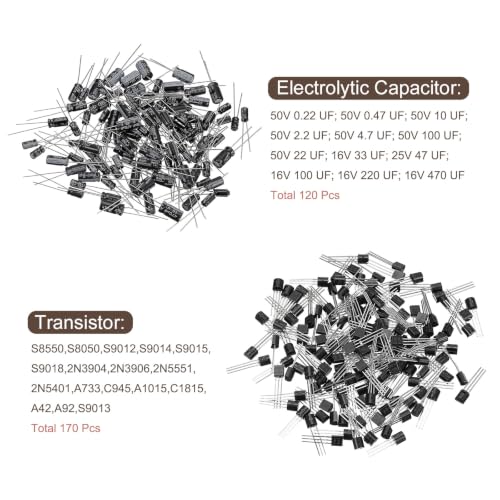 PATIKIL Electronics Component Assortment Kit, 1490Pcs Metal Film Resistors, LED Diodes, Common Diodes, Transistors, Electrolytic Capacitor, Ceramic Capacitors