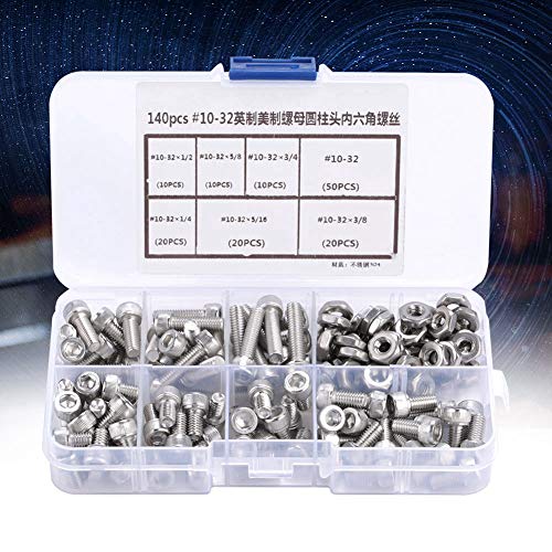 Garosa stainless steel #10-32 hex socket head screw assortment kit with 6 sizes and storage case