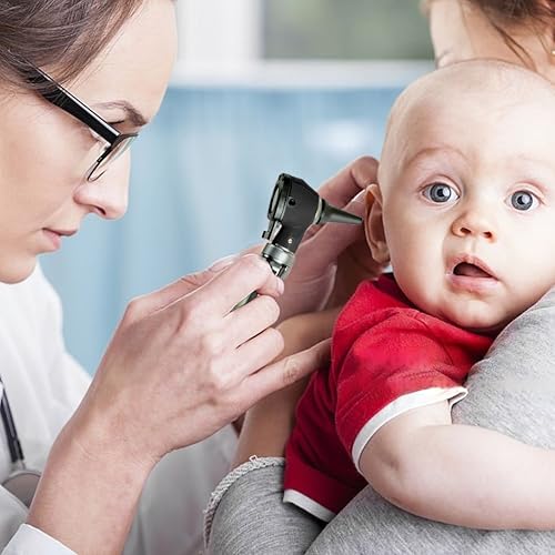 Mini Pocket Fibre Optic Otoscope for Adult Kids with Extra Replaceable LED Light and Stainless Steel Earwax Removal Tool (Silver) Silver