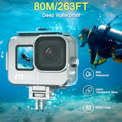 FitStill 263FT/80M Underwater Waterproof Diving Housing for Go Pro Hero 13/12/11/10/9 Black,Protective Underwater Diving Housing Shell Accessories (Hero13/12/11/10/9 Aluminum Alloy Shell) Hero 13/12/11/10/9 Black (Aluminum)