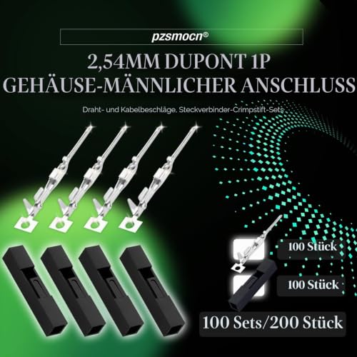 100 Sets/200 Pieces for Dupont 2.54mm Pitch 1 Pin Adapter Male Housing Black Socket Terminals Compatible Cable 30-26AWG Accessories Header Crimp Pin Kit 1-Poliger Männlich Black Single Breasted
