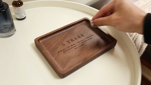 MUUJEE Ring Dish - Engraved Rectangle Wood Tray Small Jewelry Dish 5 Year Wedding Anniv Gifts Ideas (Large - 7.25" x 5.25") 5 Year Large