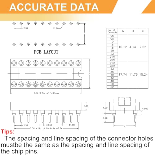 50pcs 8 Pin DIP IC Socket Round Shape 2.54mm Pitch 8 Pin IC Socket Adapter Round Holes PCB Soldering 7.6mm Pitch Shatterproof