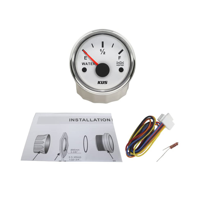 [Australia - AusPower] - Kus Water Level Gauge Meter Indicator 240-33ohm with Backlight 12V/24V 52mm(2") (White+Stainless) White+Stainless 