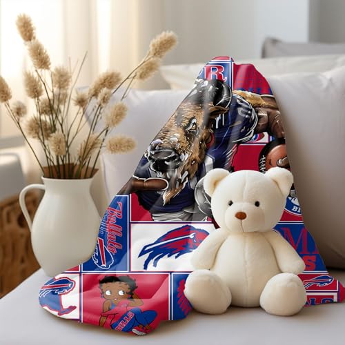Original American Football Series: Buffalo Throw Blanket (L60 xW50) Bold 3D Effect Use Throw for Outdoor, Travel, Vacation, Nap, and Relaxation or Game Day for Fans L60"xW50"