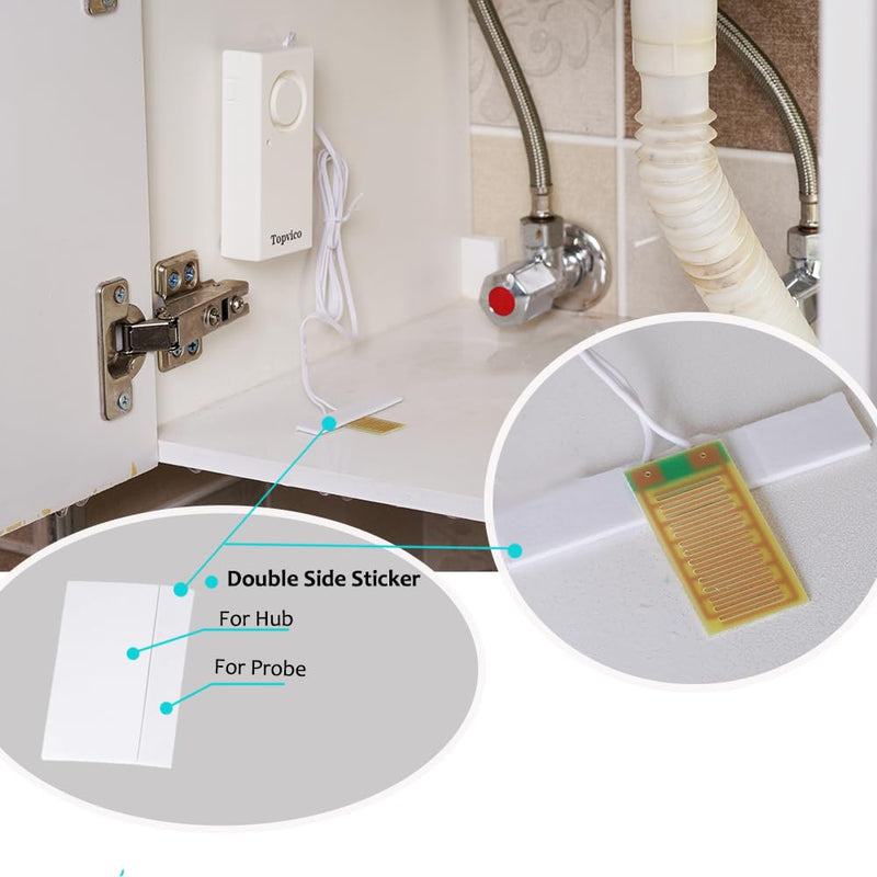 Topvico Water Alarm Leak Detector Moisture Sensor for Basements Sump Pump Dishwasher RV Water Heater Pan High Flood Alert, 120dB Work Alone, Battery Operated, 5 Packs 5 Sensor