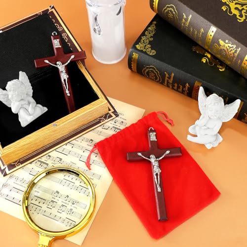 Wooden Handheld Prayer Cross, 4.7 Inch Jesus Cross with Velvet Bag Red 4.7"X2.7"