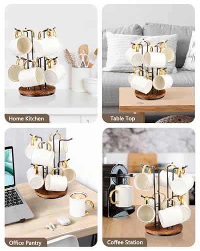 HULISEN 360° Rotating Mug Tree, Coffee Mug Holder for Large Cups, 8 Hooks