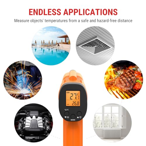 TempPro Laser Infrared Thermometer Temperature Meter -50°C to 550°C | Contactless Meter 12:1 Distance Ratio, Adjustable Emissivity, for Kitchen, Industry, Air Conditioning (Ex-ThermoPro) Celsius/Fahrenheit
