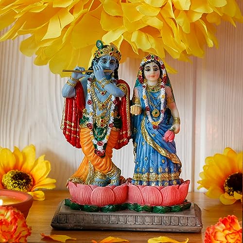 alikiki Hindu God Radha Krishna Statue - 5.7" H Radha Krishna Statue Murti Idol Figurine for Indian Couple Pooja Murti Item Altar Shrine Meditation Yoga Spiritual Decor Puja Item