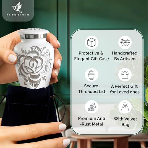 Cremation Urn for Ashes - Handcrafted Large Urn for Ashes with Velvet Bag - Adult Urns for Human Ashes Men & women Remains - Honour Your Loved One with Rose Urns For Ashes Adult (Pearl White, Small) S Pearl White