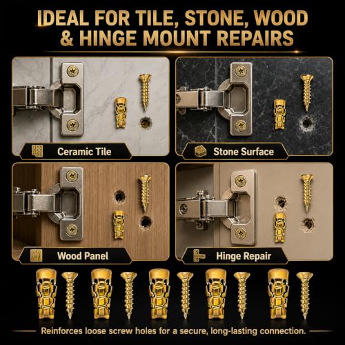Tvisenva 30-pack 6×14mm gold expansion screws for cabinet and door hinge repair in tile, stone, and wood
