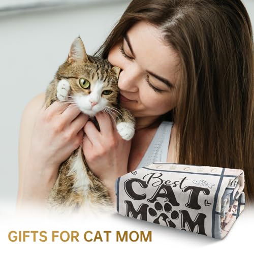 SteadStyle Cat Mom Gifts - Best Mom Ever Blanket for Cat Lovers 80"x60"