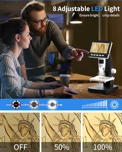 CIMELR 4.3 Inch Digital Microscope, 50X-1000X Resolution, USB Microscope with 8 Adjustable LED Lights, Microscope for Adult/Children (306-B) 306-B