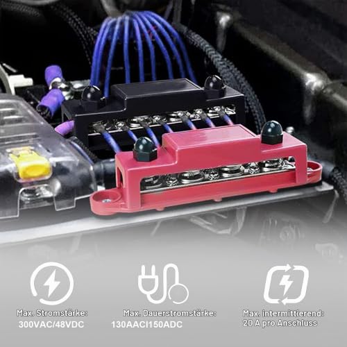 CPROSP 2-Piece Collecting Rail with Lid 250 A, Battery Connection Block 5 | Power distributor rail with 4 x M8 bolt connection; for car RV boat yacht; busbar box 250A--4*M8