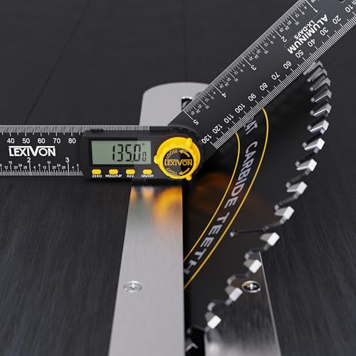 LEXIVON Aluminum Digital Protractor 180mm Digital Angle Gauge Multipurpose Angle Gauge with XL Display and Heavy Duty Zipper Pocket (LX-DAF7) 7 Inch