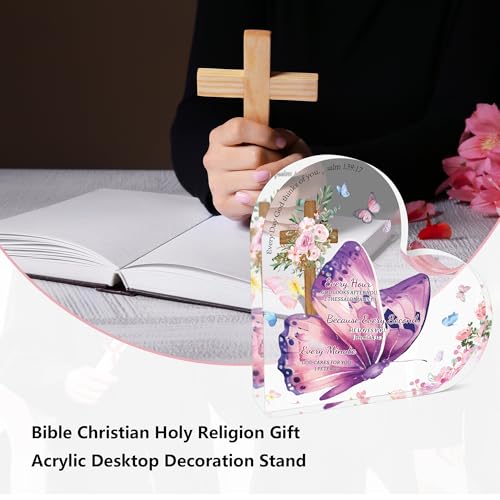 Christian Acrylic Inspirational Religious Gifts for Women and Friends - Bible Themed Catholic Gifts (Butterfly and Cross)