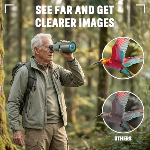 Monocular Telescope - 12x56 High Powered, Compact, Dust-Proof, Waterproof, Handheld Scope with Smartphone Adapter and Metal Tripod - Ideal for Hunting, Stargazing, Birdwatching, and Outdoor Adventures Green Monocular 12 x 56