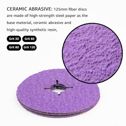 115mm Fibre Discs 80 Grit Ceramic Resin Fiber Sanding Discs 4.5 Inch-80 Grit