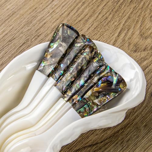 DUEBEL Set of 6 Caviar Spoons of Abalone Handle, 4" Mother of Pearl Spoons for Caviar Serving, Egg Serving, Catering Deroration, Restaurant Tableware
