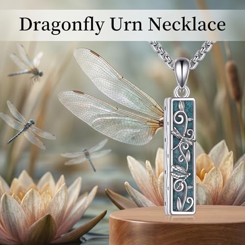 Turquoise Bar Urn Necklace 18k White Gold Plated Paw Print/Dragonfly/Tree of Life/Mountain/Cremation Pendant Necklaces For Women Female Gift Jewelry For Ashes Dragonfly