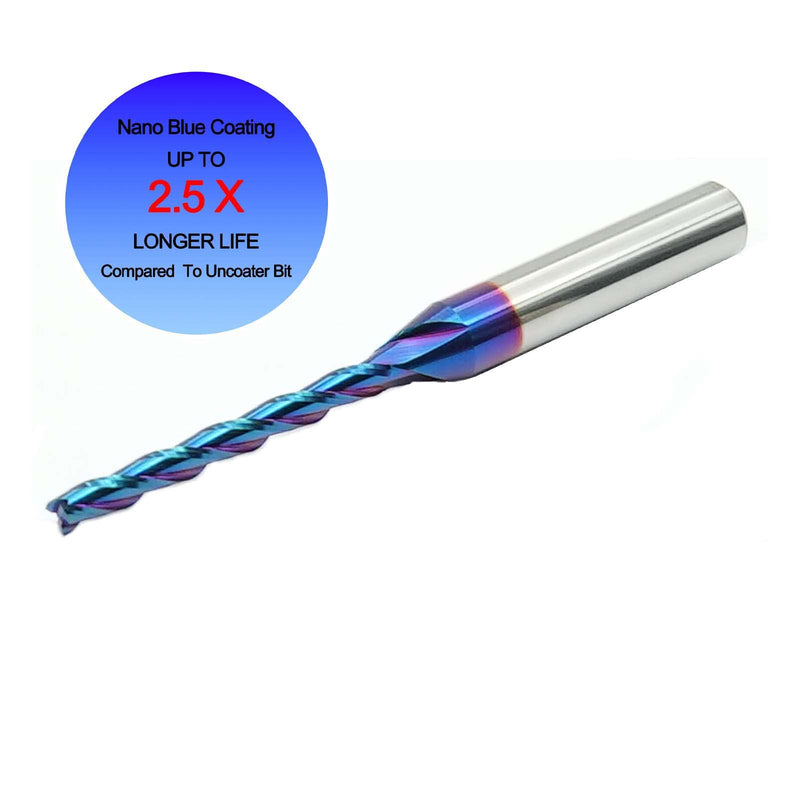 2 PCS CNC Router Bit 3 Flutes 1/8 inch Cutting Dia 1/4 inch Shank Extra Long Spiral CNC Router Bits Solid Carbide End Mill with NACO Coating for Wood Cut Carving 2