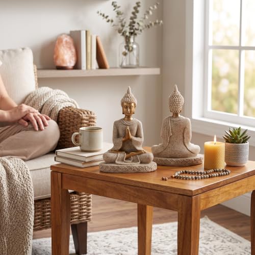 AUNMAS 3in Hand-Carved Sandstone Buddha Statue, Meditation