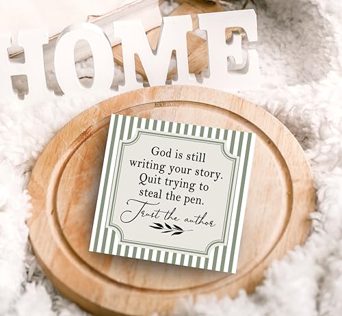 SRADMO Christian Wood Box Sign Desk Decor, Christian Gifts for Women, God Is Still Writing Your Story Bible Verse Theme Wooden Block Box Sign Decoration for Home Office Shelf Table Decor White 3 5″×5″