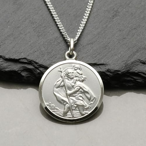 Christopher James of London | Solid 925 Sterling Silver St. Christopher Pendant and Chain 20mm 18" Chain